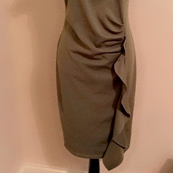 Green Ruffle Trim Rushed Dress - Picture 5 of 5